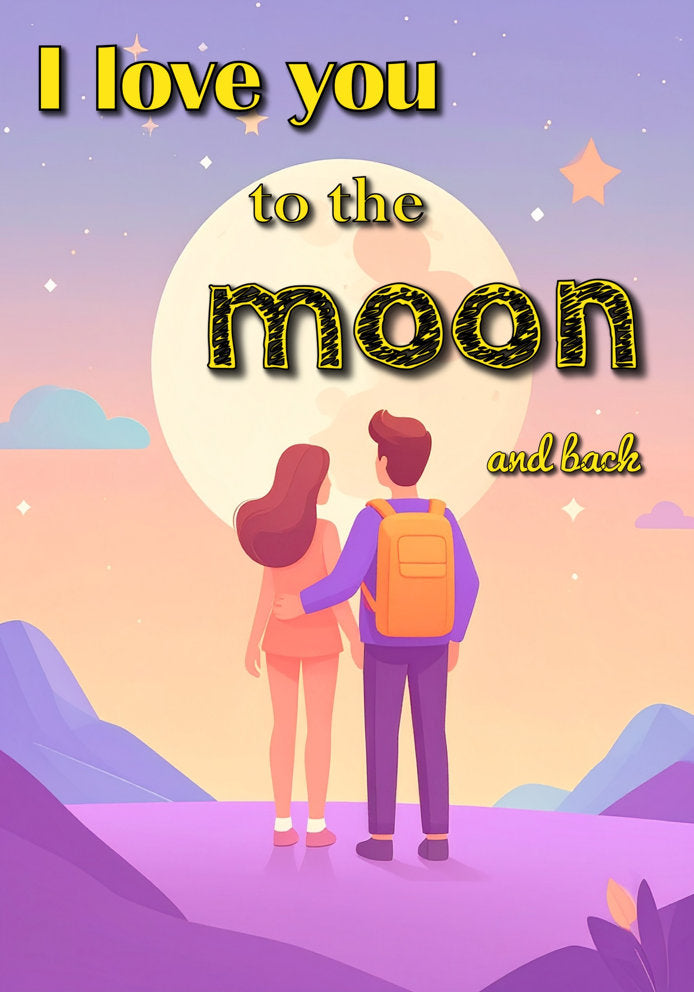 I Love You To The Moon And Back - Arty Cartoon Themed A5 Anniversary/Love Card