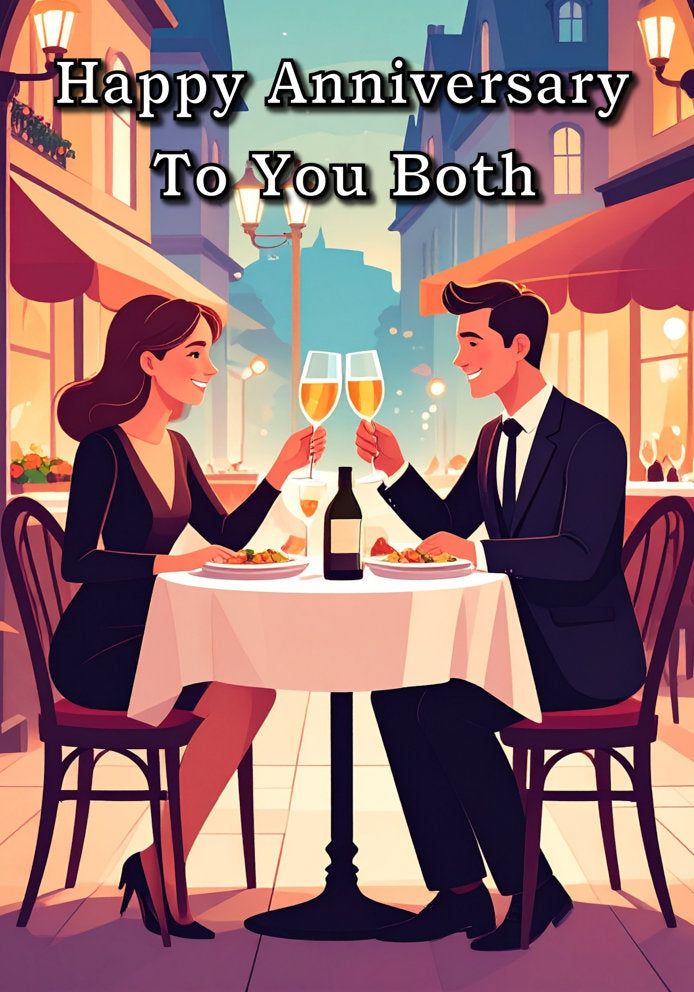 Streetside Cafe Happy Anniversary - Arty Cartoon Themed A5 Anniversary Card