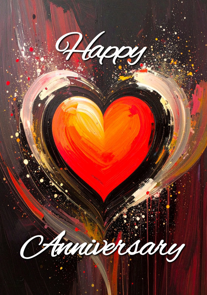 Arty Heart Happy Anniversary - Artistic Themed A5 Anniversary Card
