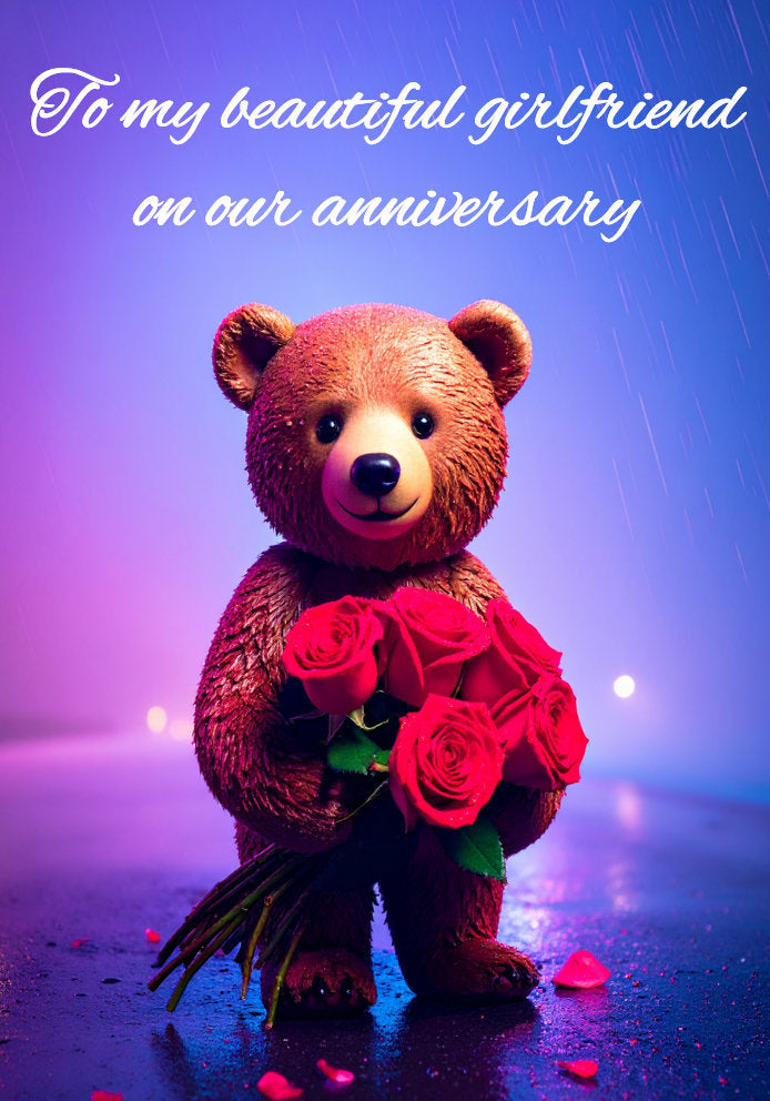Cute Chocolate Bear - Beautiful Girlfriend - Adorable Artistic Themed A5 Anniversary Card