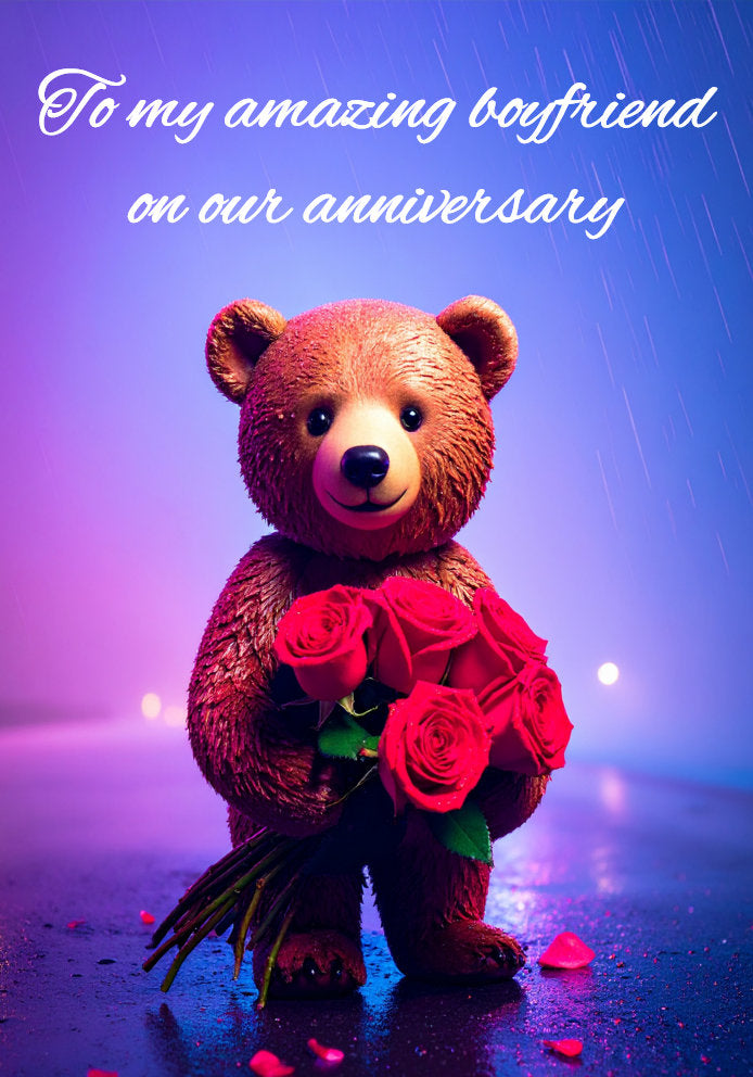 Cute Chocolate Bear - Amazing Boyfriend - Adorable Artistic Themed A5 Anniversary Card