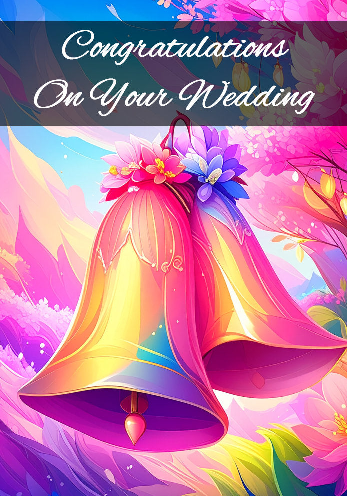 Congratulations On Your Wedding - Artistic Pink Wedding Bells - A5 Wedding Card