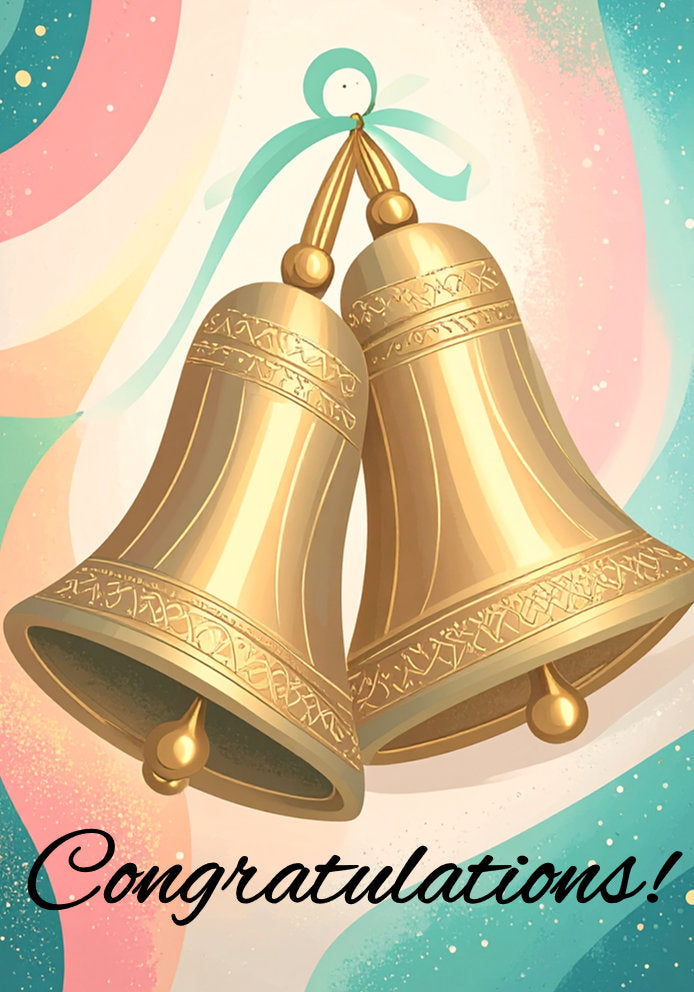 Congratulations On Your Wedding - Artistic Golden Wedding Bells - A5 Wedding Card