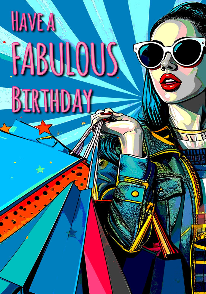 Have a Fabulous Birthday - Retro Cartoon Fashion Themed A5 Birthday Card
