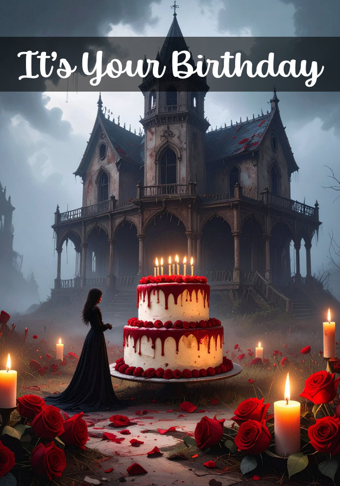 It's Your Birthday - Gothic/Emo Cake Themed Artistic A5 Birthday Card