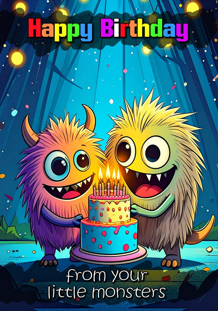 Happy Birthday From Your Little Monsters (2) - Cute Cartoon Monster Themed A5 Birthday Card From The Kids