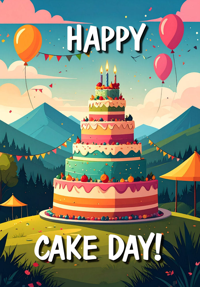 Happy Cake Day - Cartoon Cake Themed A5 Birthday Card
