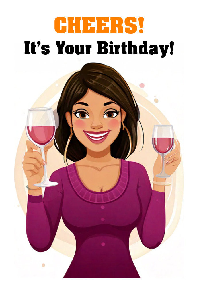 Cheers It's Your Birthday - Wine Cartoon Themed A5 Birthday Card