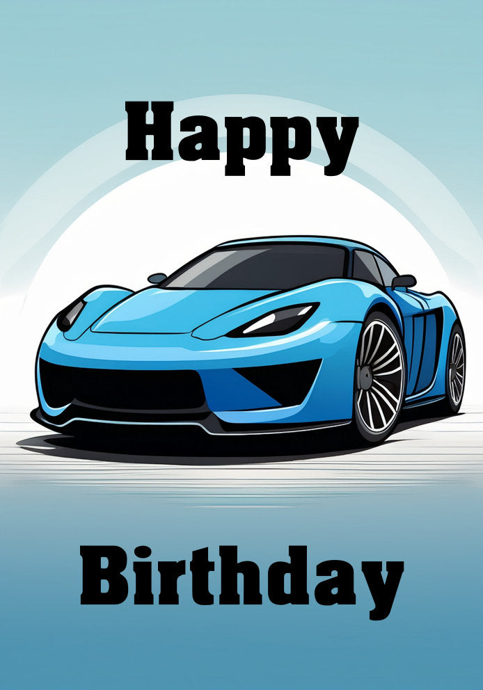 Happy Birthday - Modern Sports Car Themed Artistic A5 Birthday Card