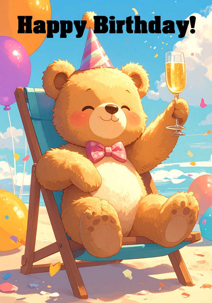 Happy Birthday - Cute Teddy Bear Adorable Cartoon Themed A5 Birthday Card