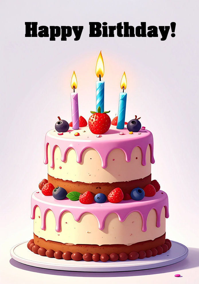 Happy Birthday - Pink Berries Cake Arty Themed A5 Birthday Card