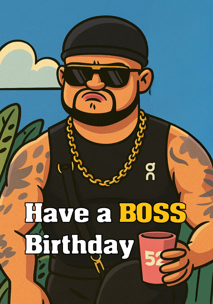 Have a BOSS Birthday - Ibiza Final Boss Cartoon Pop Culture Themed A5 Birthday Card