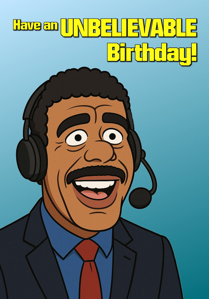 Unbelievable Birthday - Chris Kamara Sky Sports Soccer Saturday Cartoon Football Themed A5 Birthday Card