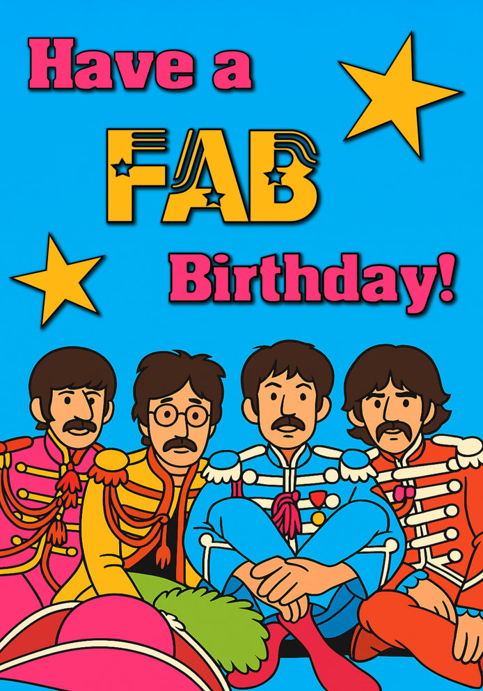 FAB Birthday - The Beatles Cartoon 1960s Retro Music Themed A5 Birthday Card
