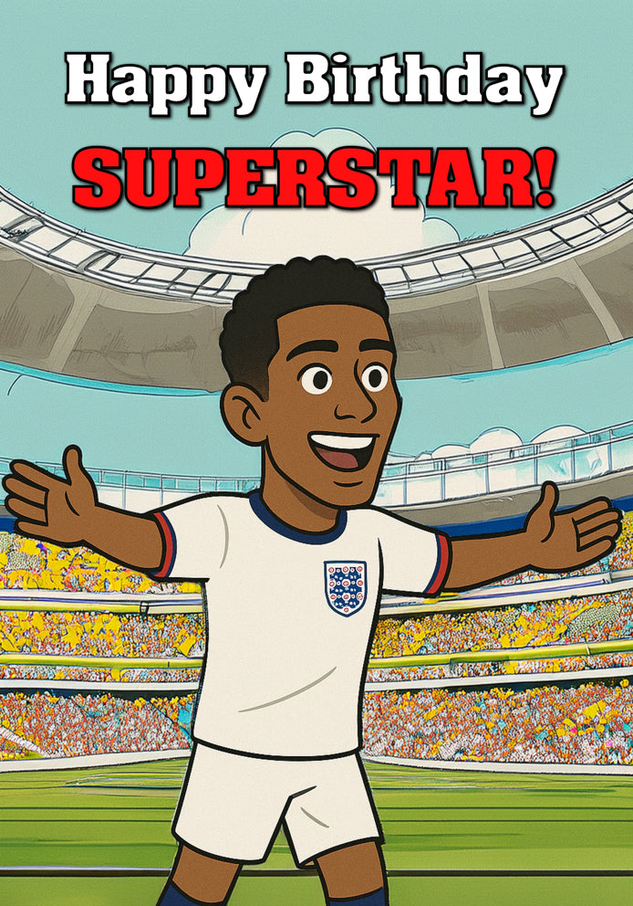 "The English Generational Talent!" - Jude Bellingham England Real Madrid Cartoon Football Themed A5 Birthday Card