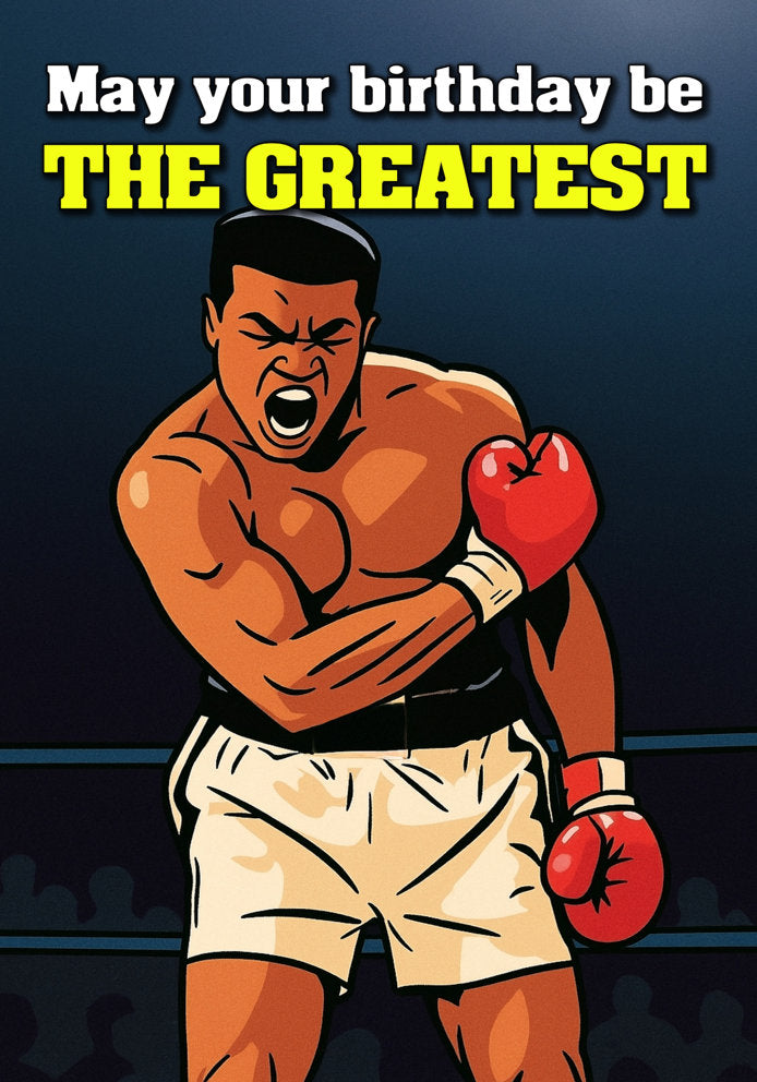 The Greatest Birthday - Muhammad Ali Cartoon Iconic Retro Boxing Themed A5 Birthday Card