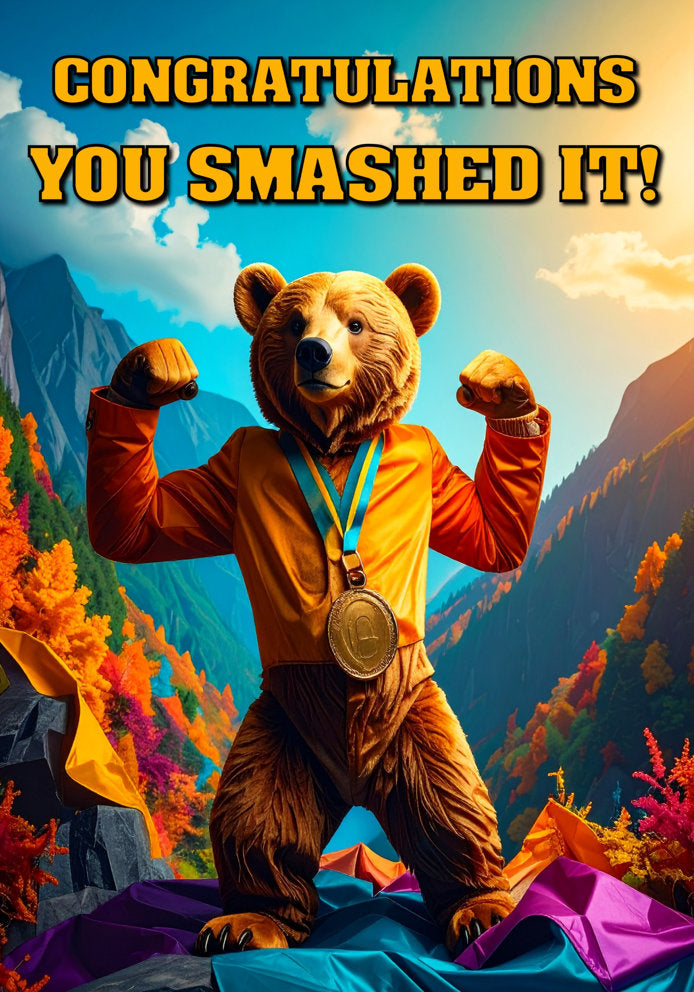 Congratulations You Smashed It - Cartoon Bear Themed A5 Congratulations Card