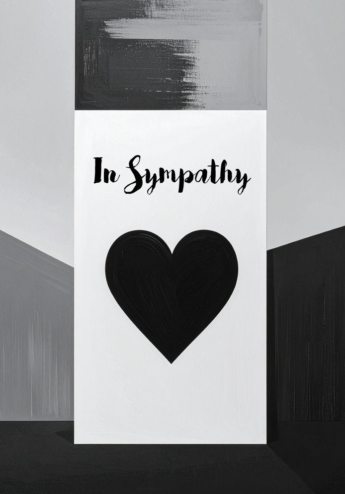 In Sympathy - Heart Design Elegant Black and White Mono A5 Card
