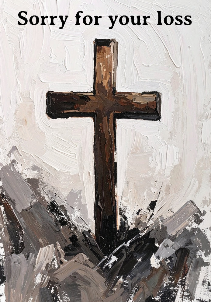 Sorry For Your Loss - Cross/Crucifix Design Elegant Black and White Mono A5 Card