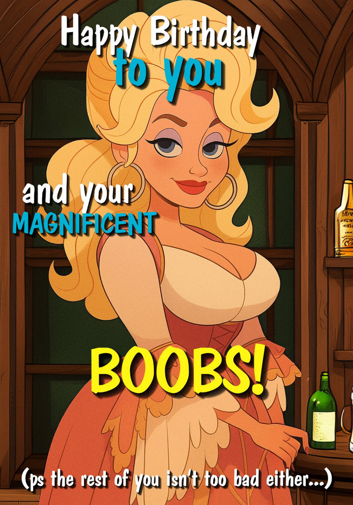 Happy Birthday to You and Your Magnificent Boobs - Cheeky/Rude/Funny Cartoon Themed A5 Birthday Card