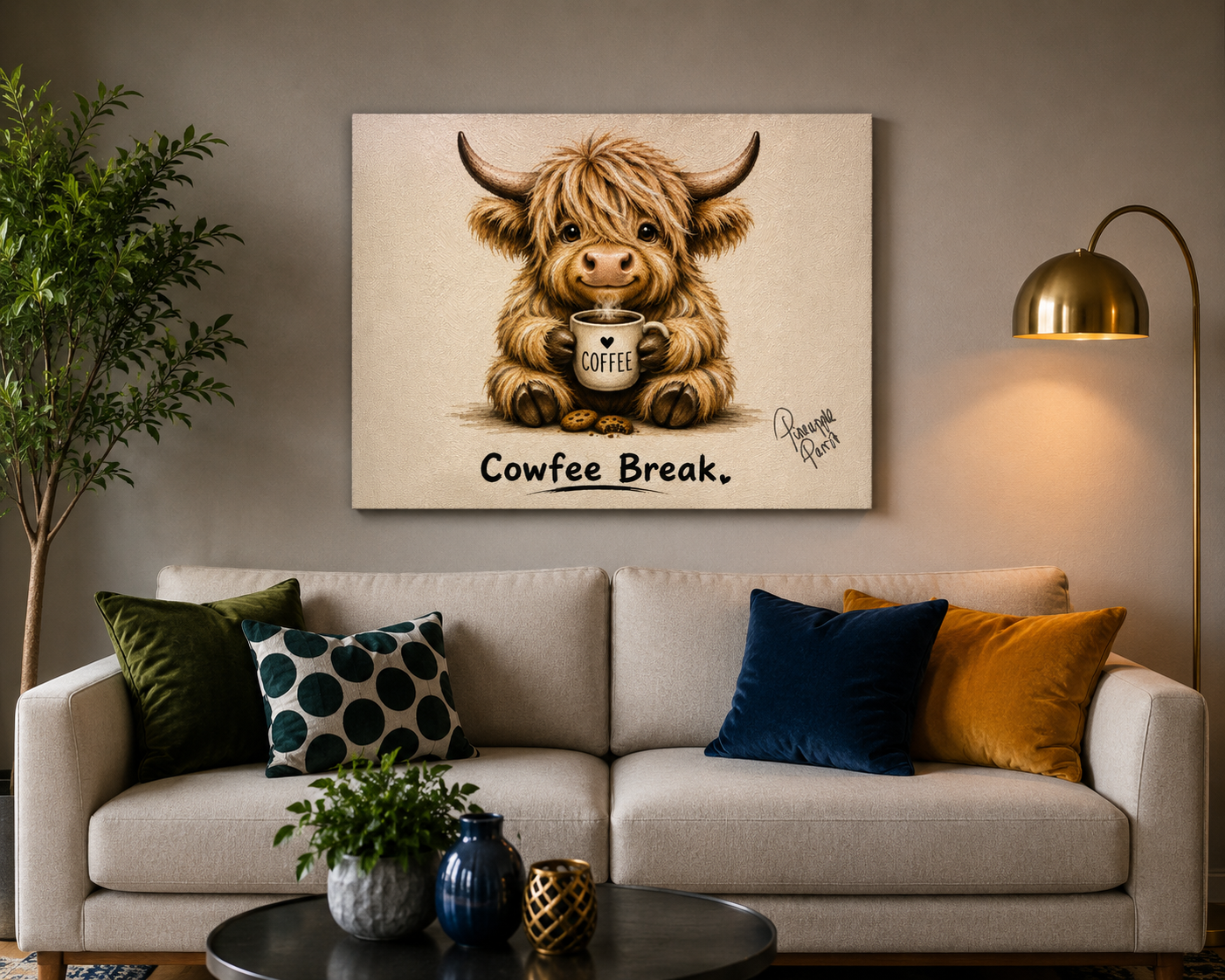 "Cowfee Break" - Landscape Canvas Print (Various Sizes Available)