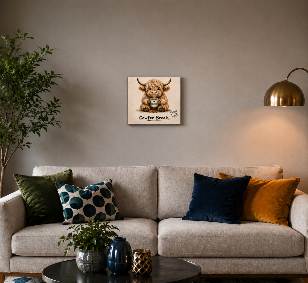 "Cowfee Break" - Square Canvas Print (Various Sizes Available)