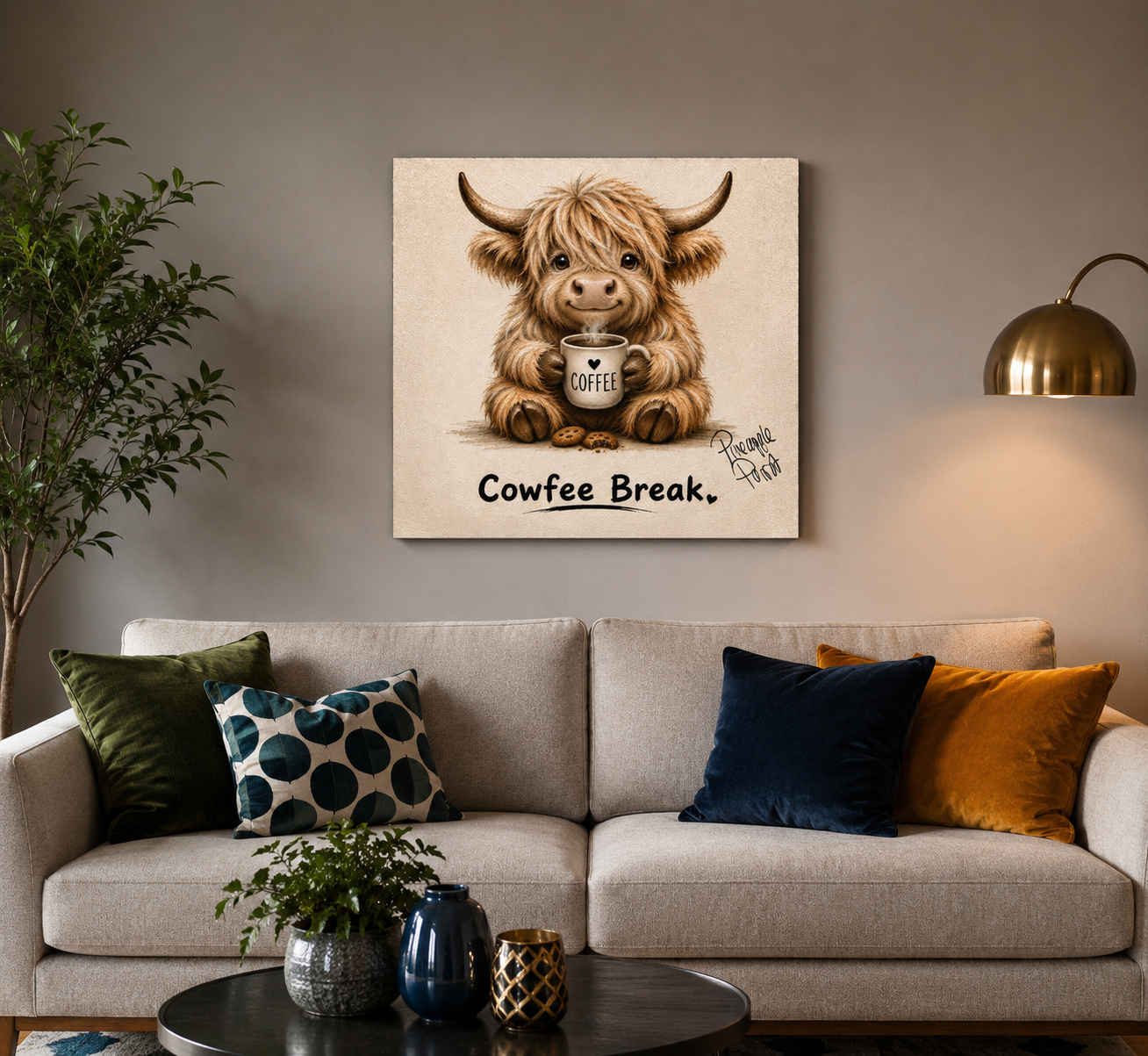 "Cowfee Break" - Square Canvas Print (Various Sizes Available)