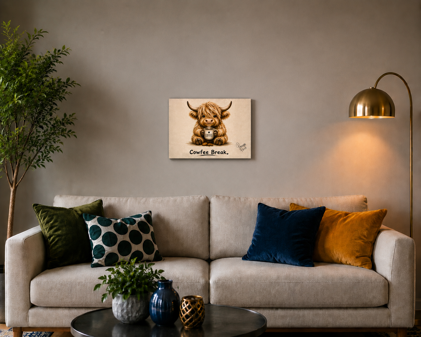 "Cowfee Break" - Landscape Canvas Print (Various Sizes Available)