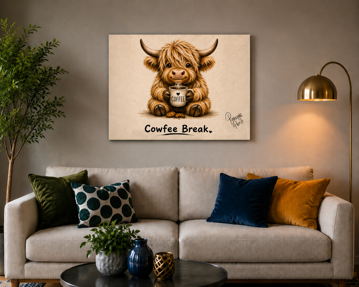 "Cowfee Break" - Landscape Canvas Print (Various Sizes Available)