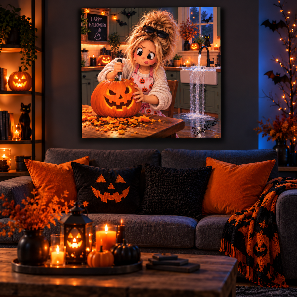 "Daisy Deene: Enjoy A Splash Of Halloween" - Square Canvas Print (Various Sizes Available)