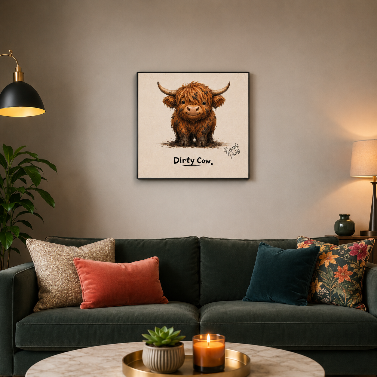 "Dirty Cow" - Square Canvas Print (Various Sizes Available)