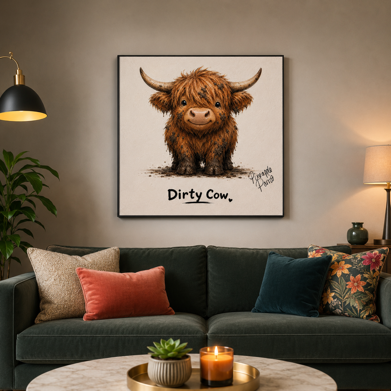 "Dirty Cow" - Square Canvas Print (Various Sizes Available)