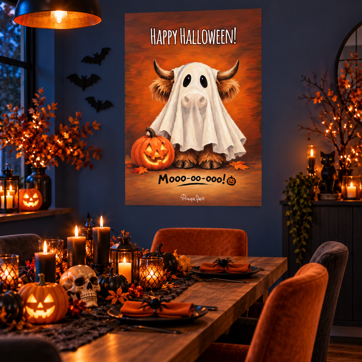 "Highland Cows: Halloween Moo-oo-ooo!" - Poster Print (Various Sizes Available)