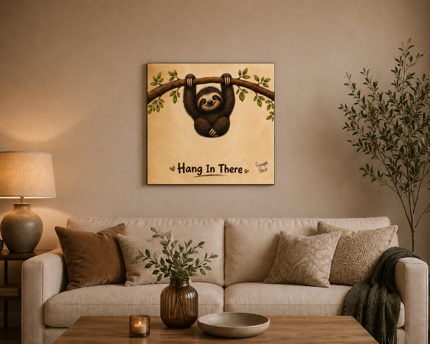 "Hang In There" - Square Canvas Print (Various Sizes Available)