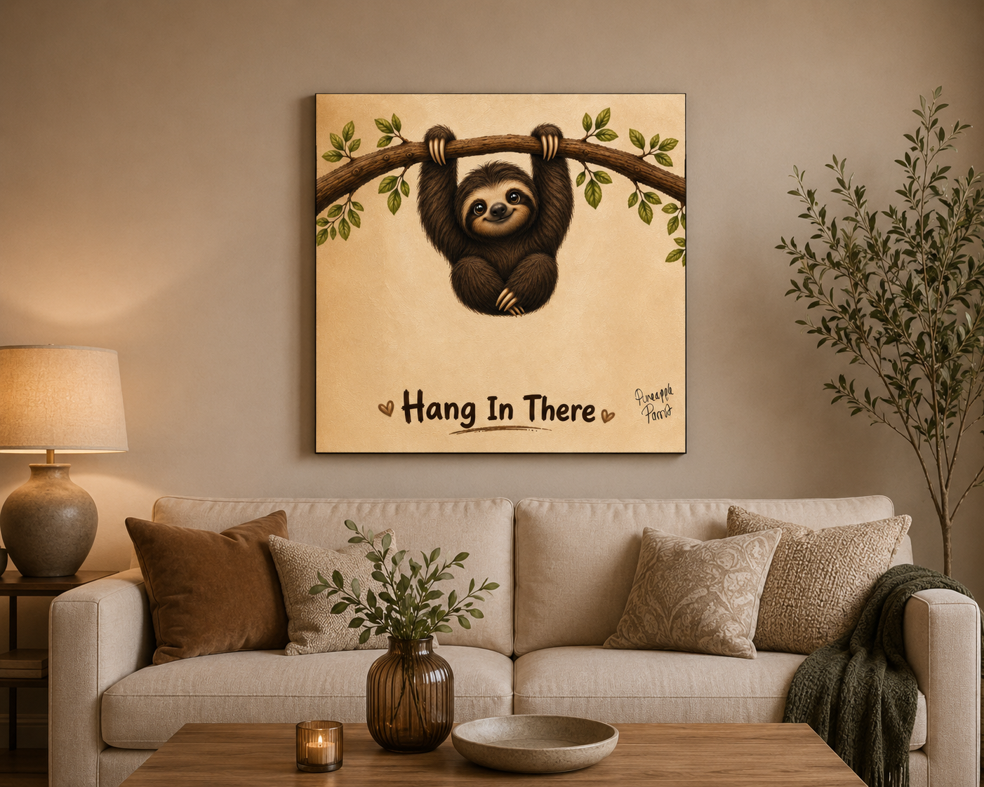 "Hang In There" - Square Canvas Print (Various Sizes Available)