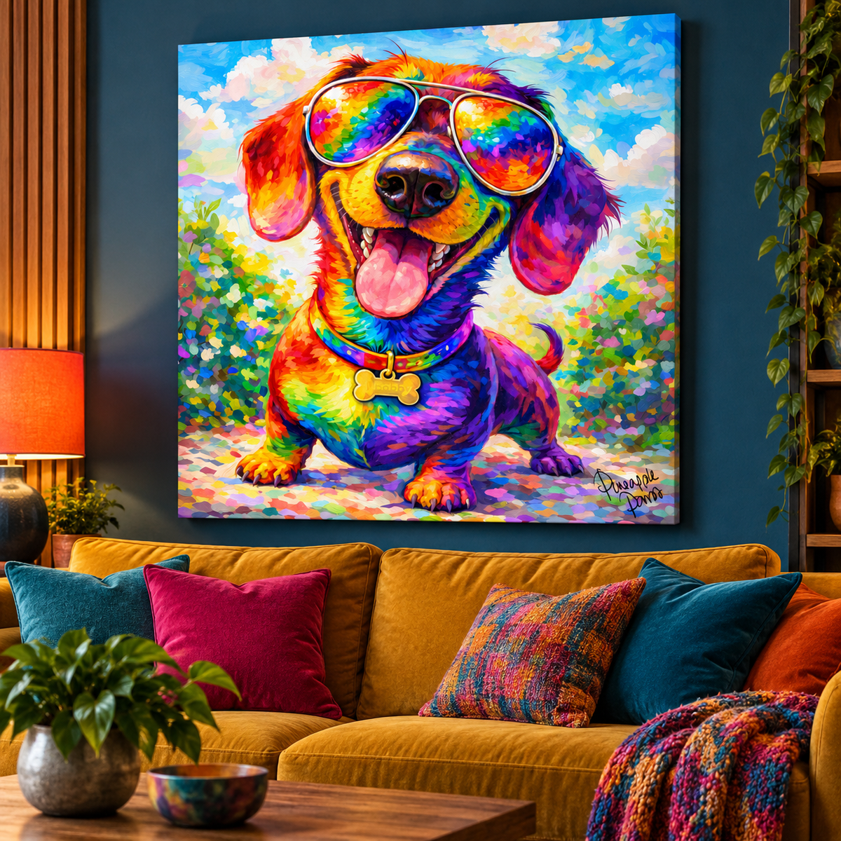 "Bobby the Dachshund: Hello Bobby!" - Square Canvas Print (Various Sizes Available)