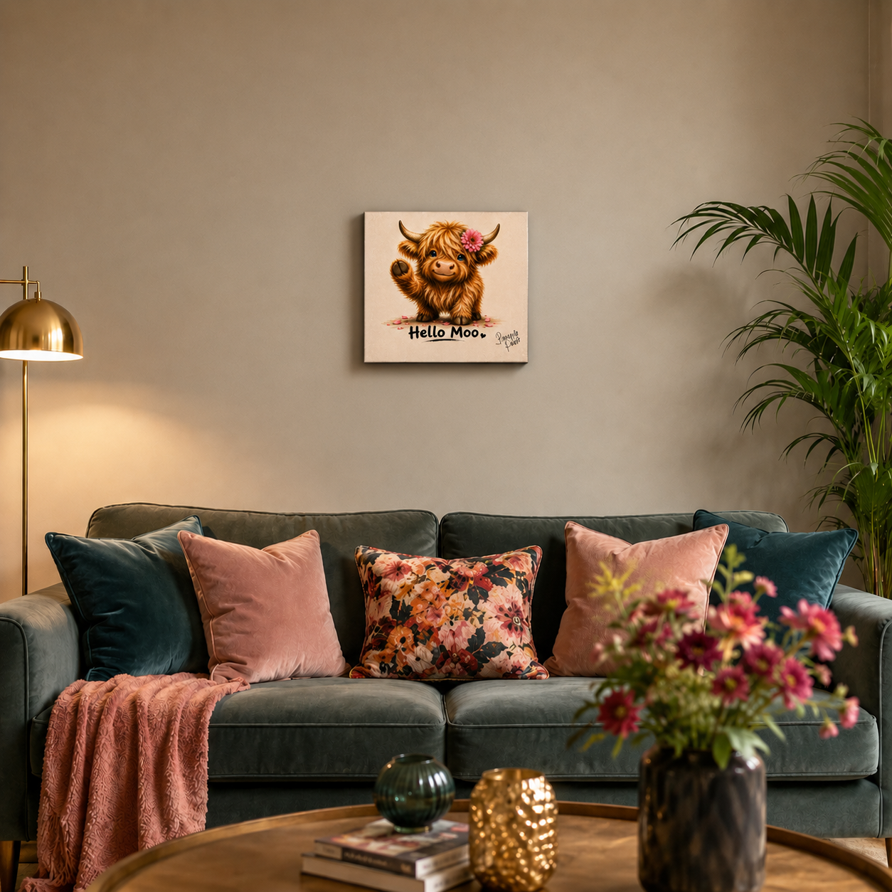 "Hello Moo" - Square Canvas Print (Various Sizes Available)