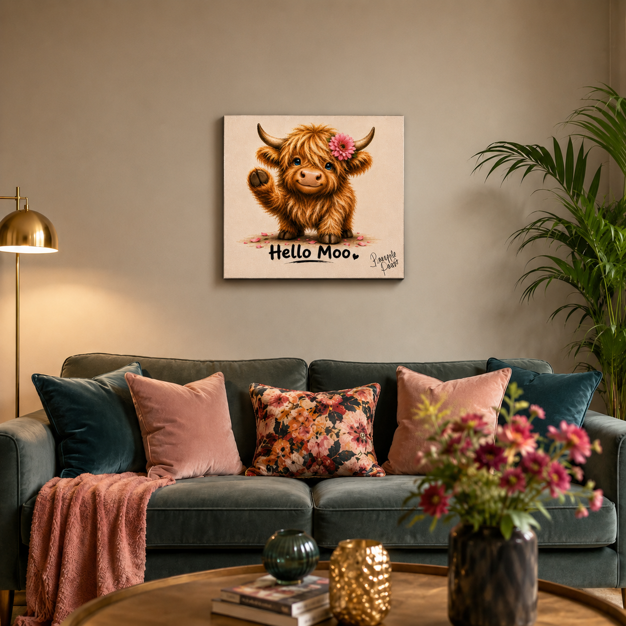 "Hello Moo" - Square Canvas Print (Various Sizes Available)