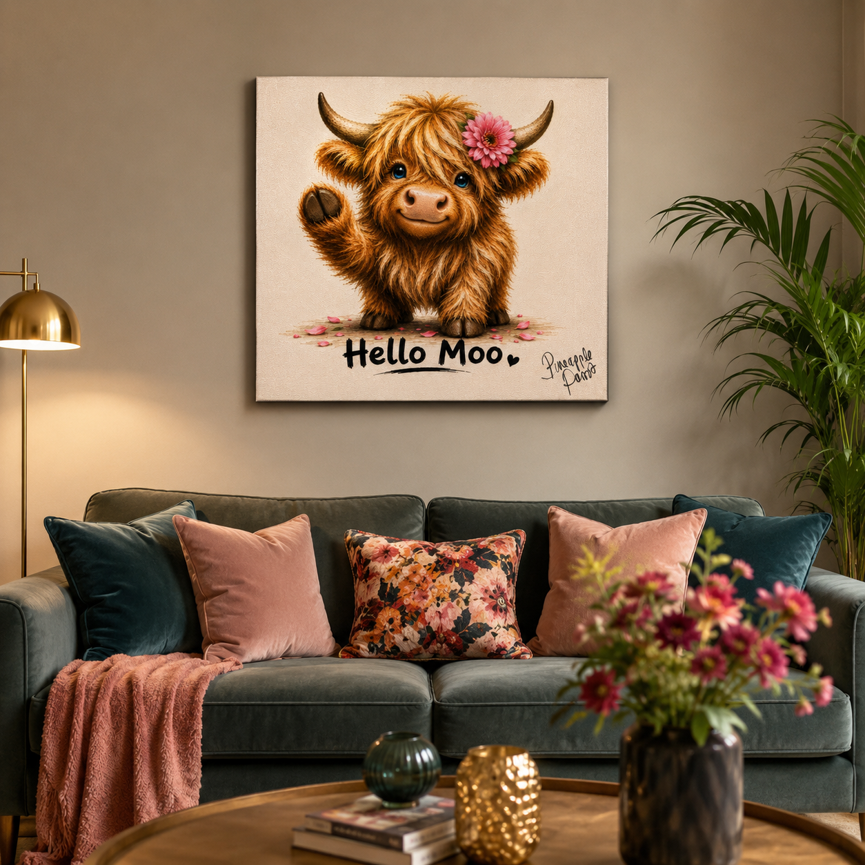 "Hello Moo" - Square Canvas Print (Various Sizes Available)