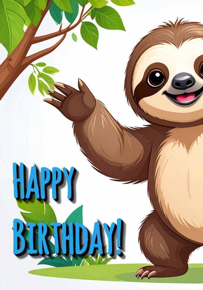 Sloth Happy Birthday - Cute Cartoon Animal Themed A5 Birthday Card for Kids