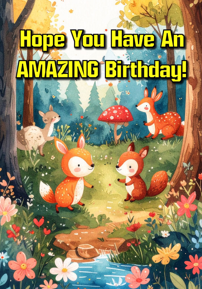 Woodland Creatures Amazing Birthday - Cute Cartoon Animal Themed A5 Birthday Card for Kids