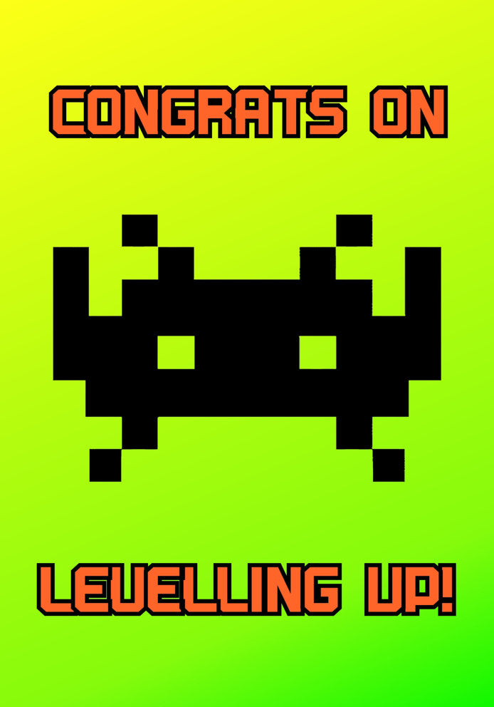 Congrats on Levelling Up - Yellow/Green - Gaming/Gamer Themed A5 Birthday Card for Kids