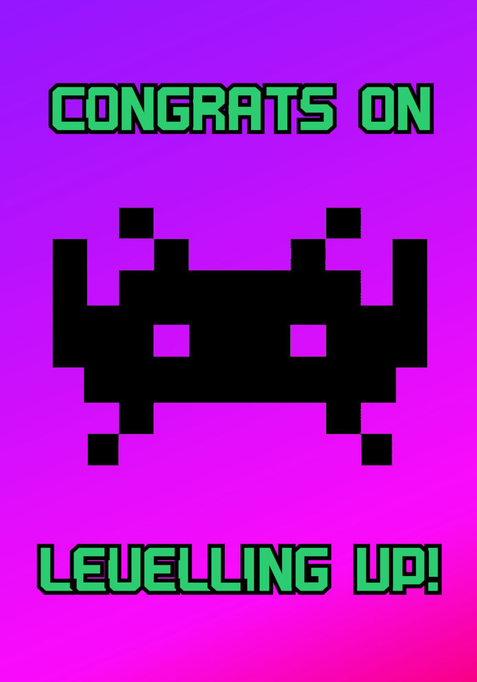 Congrats on Levelling Up - Purple/Pink - Gaming/Gamer Themed A5 Birthday Card for Kids