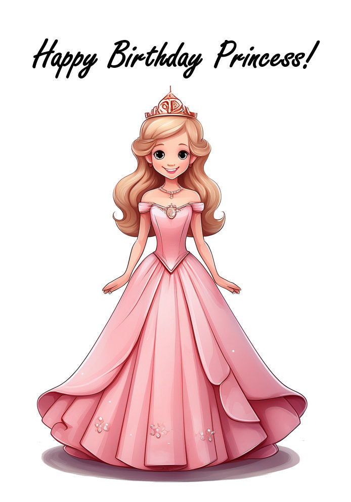 Happy Birthday Princess - Cartoon Princess v1 Themed A5 Birthday Card for Kids