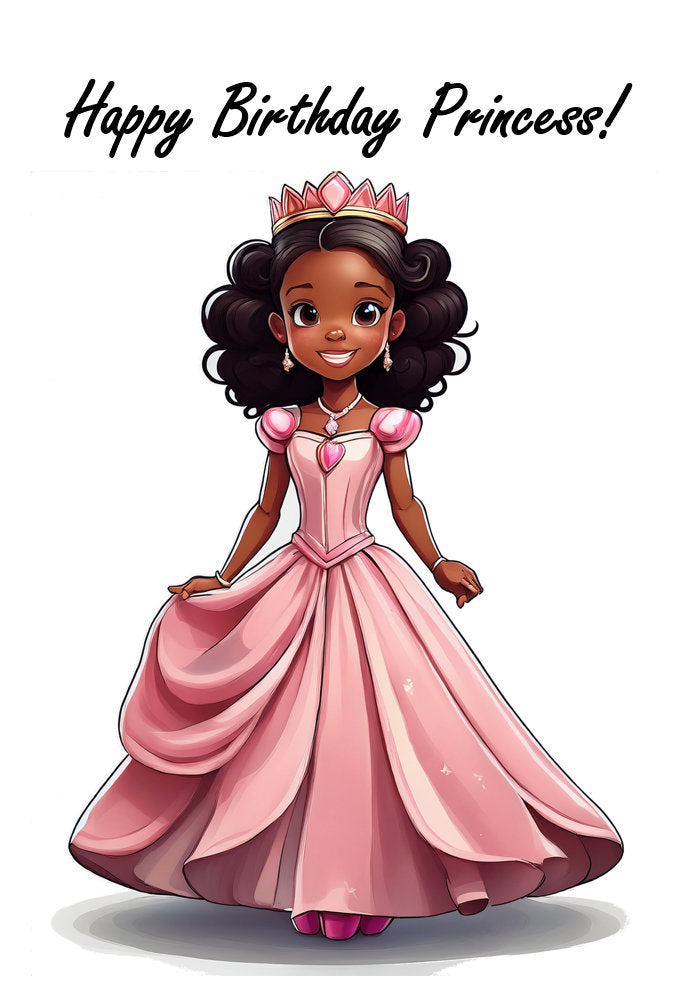 Happy Birthday Princess - Cartoon Princess v2 Themed A5 Birthday Card for Kids