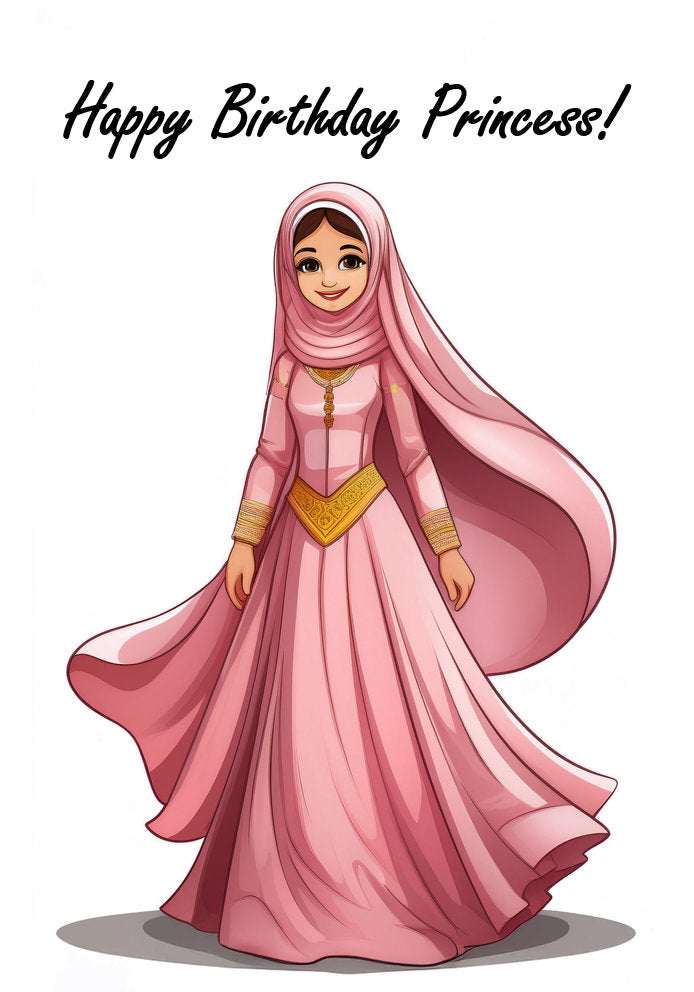 Happy Birthday Princess - Cartoon Princess v3 Themed A5 Birthday Card for Kids