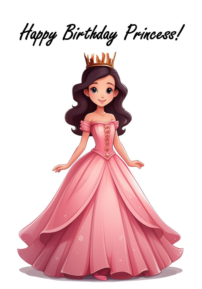 Happy Birthday Princess - Cartoon Princess v4 Themed A5 Birthday Card for Kids