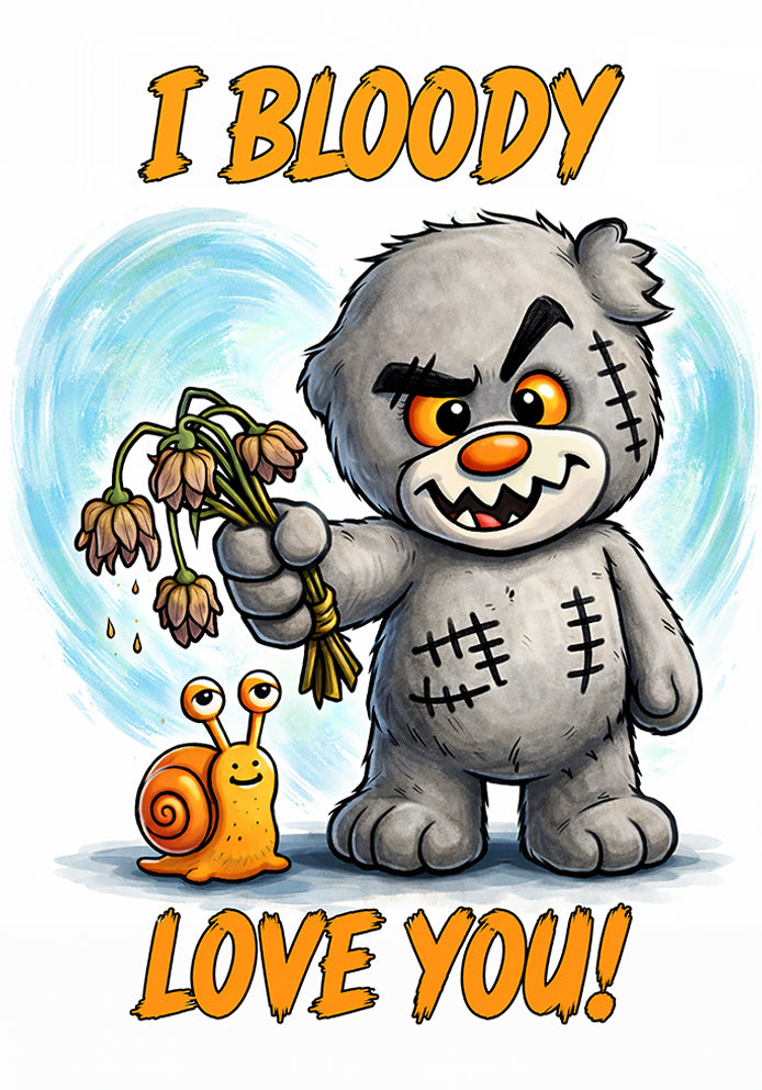 I Bloody Love You - Scratty Ted Cheeky/Rude/Funny Cartoon Themed A5 Birthday Card