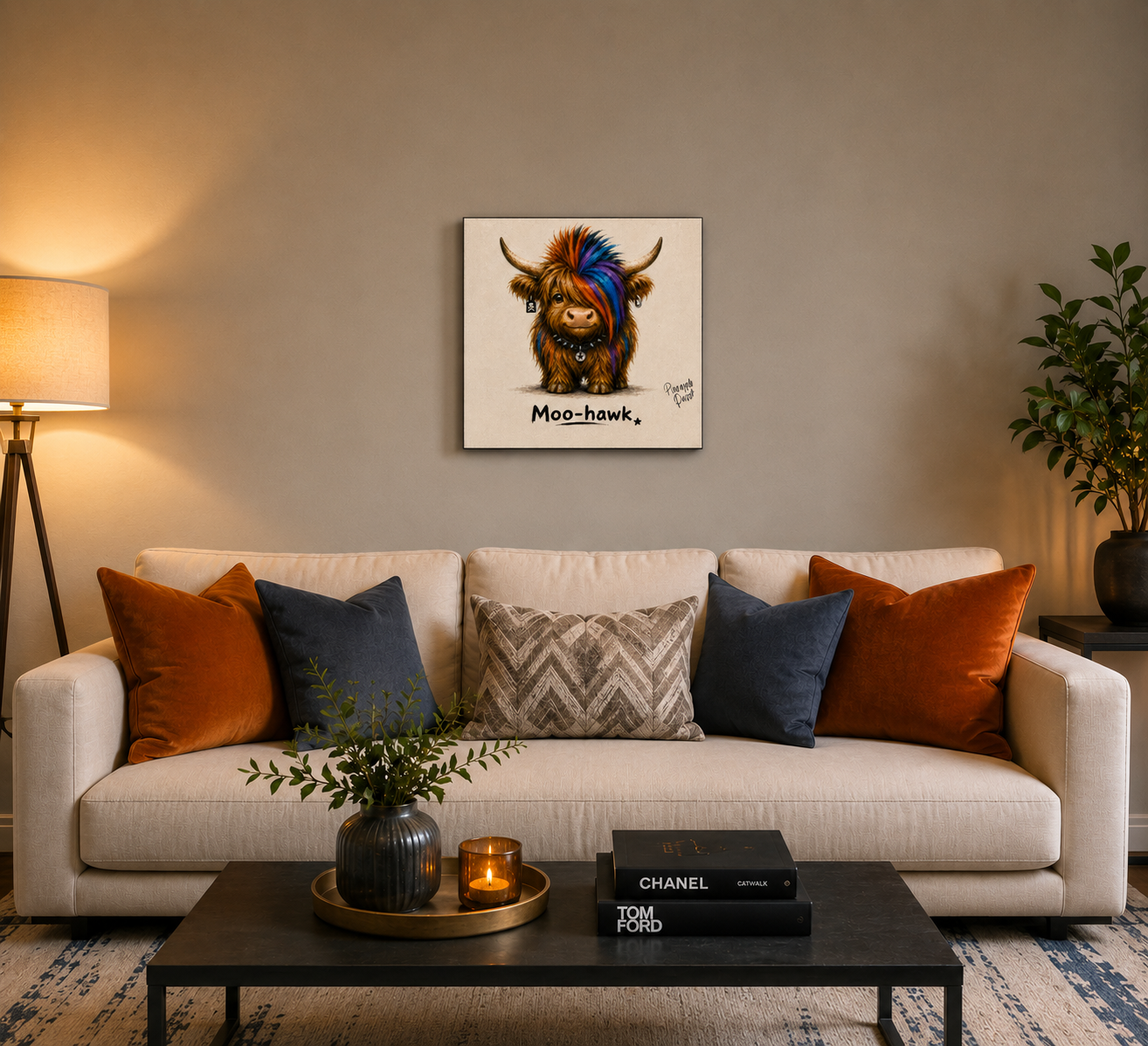"Moo-Hawk" - Square Canvas Print (Various Sizes Available)