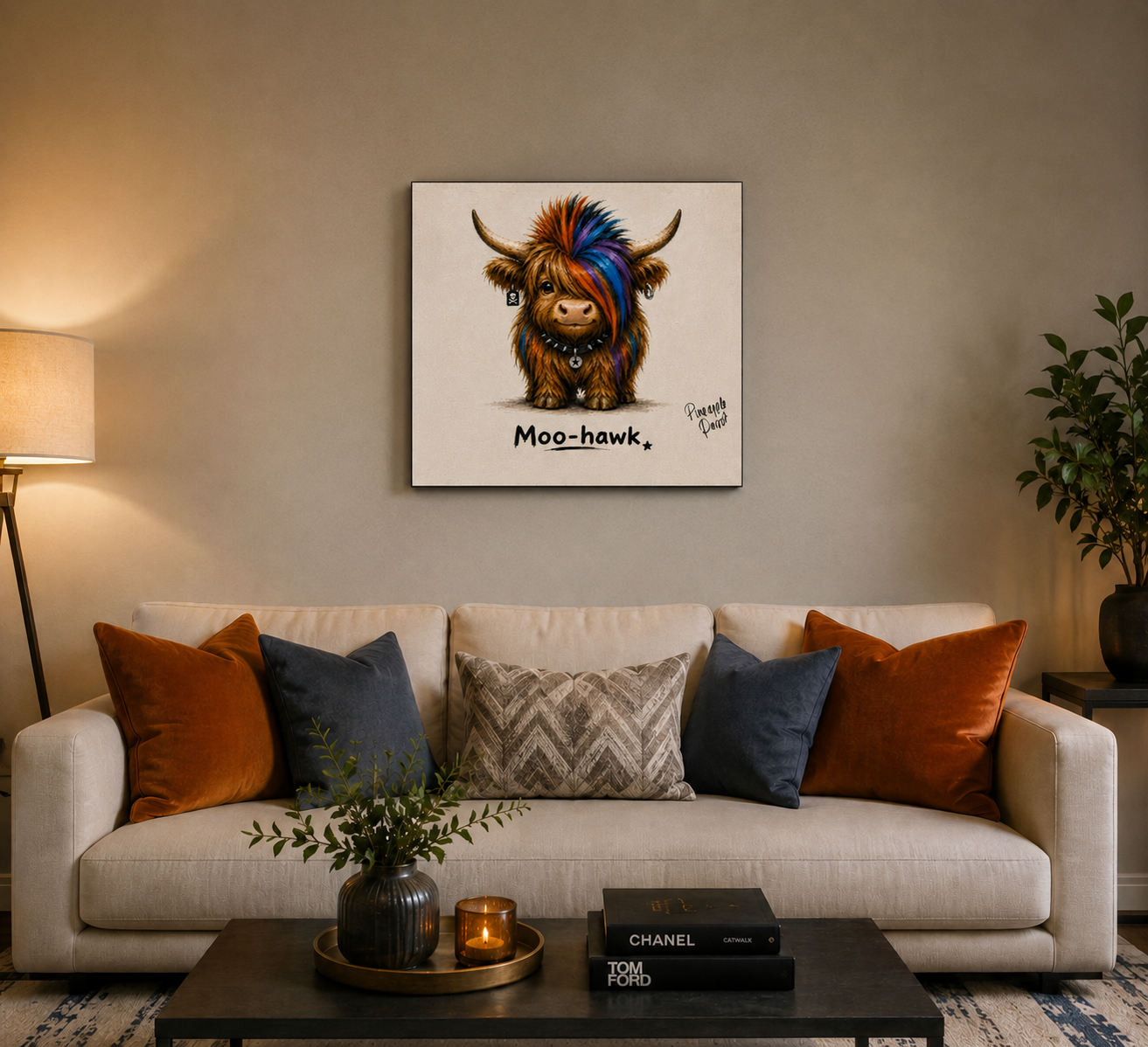 "Moo-Hawk" - Square Canvas Print (Various Sizes Available)